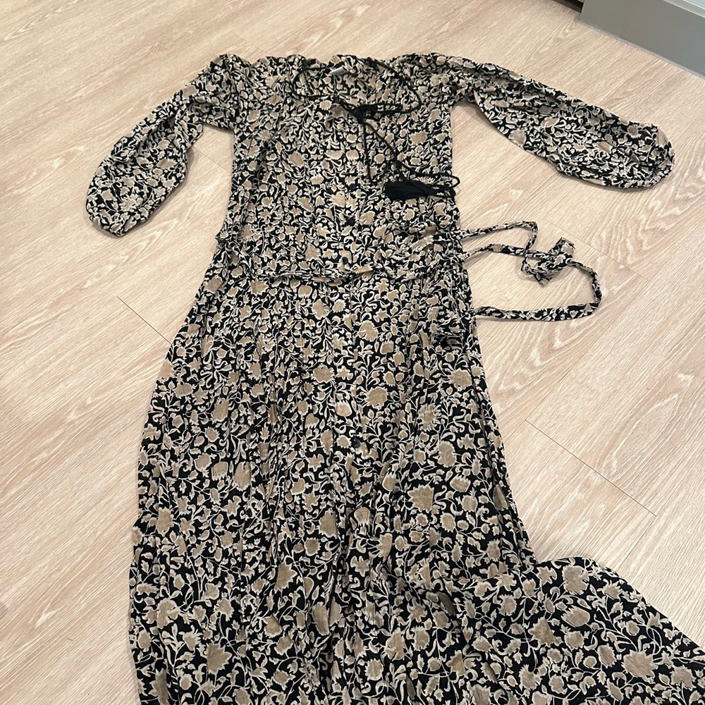 Raj Black and Cream Floral Long Sleeve Dress